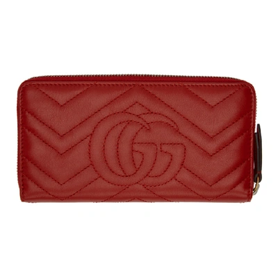 Shop Gucci Red Gg Marmont Zip Around Wallet In 6433 Hibiscus Red