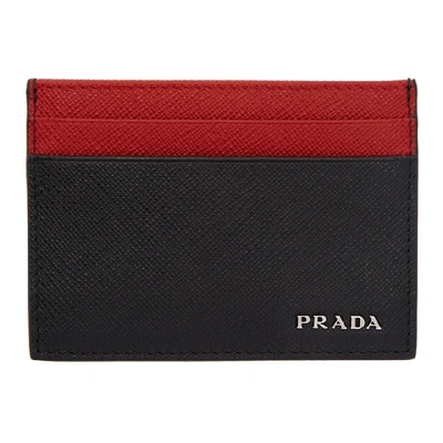Shop Prada Black & Red Saffiano Card Holder In F0d9a-ne/fu