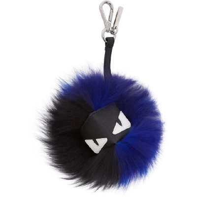 Shop Fendi Black & Blue Fur 'bag Bugs' Keychain