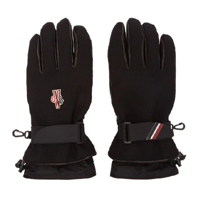 Shop Moncler Black Canvas & Lambskin Gloves