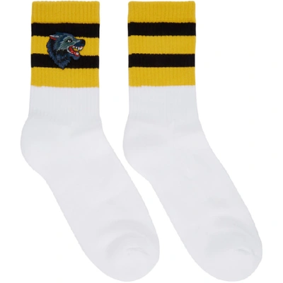 Shop Gucci White Striped Wolf Socks In 9060 White