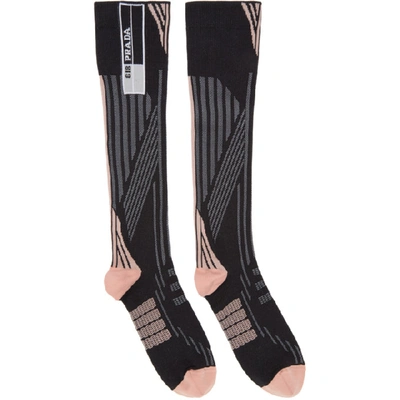 Shop Prada Black Logo Knee-high Socks