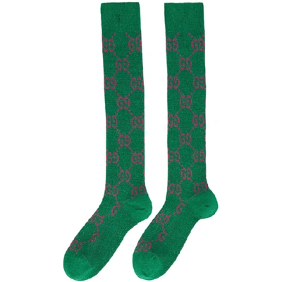 Shop Gucci Green Lurex Gg Socks In 3672 Emeral