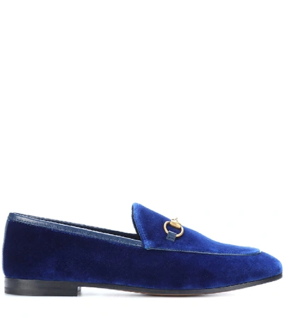 Shop Gucci Jordaan Velvet Loafers In Blue