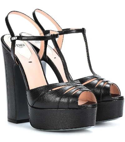 Shop Fendi Platform Leather Sandals In Black