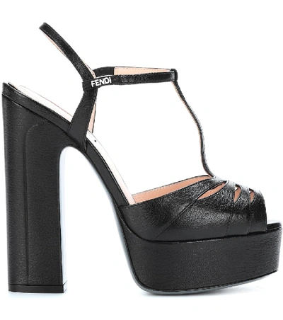 Shop Fendi Platform Leather Sandals In Black