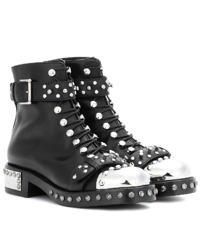 Shop Alexander Mcqueen Hobnail Leather Ankle Boots In Black