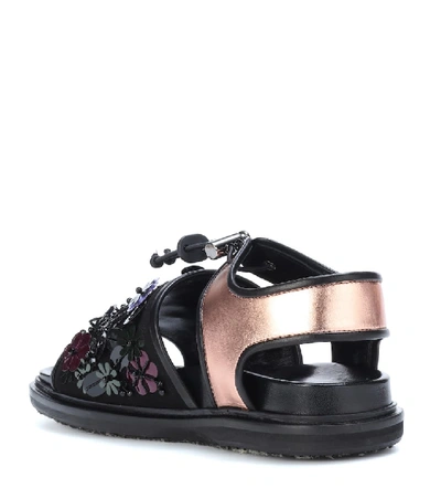 Shop Marni Exclusive To Mytheresa.com - Embellished Leather Sandals In Black