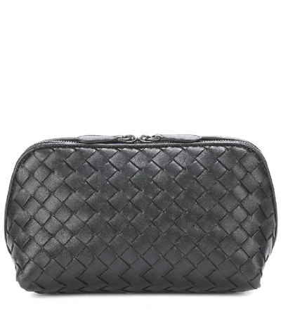 Shop Bottega Veneta Intrecciato Leather Cosmetics Case In Black