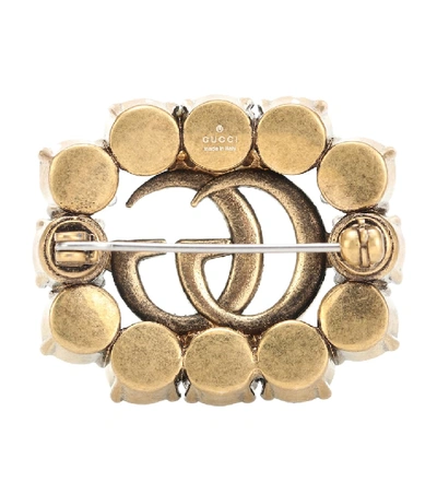 Shop Gucci Crystal-embellished Brooch In Gold