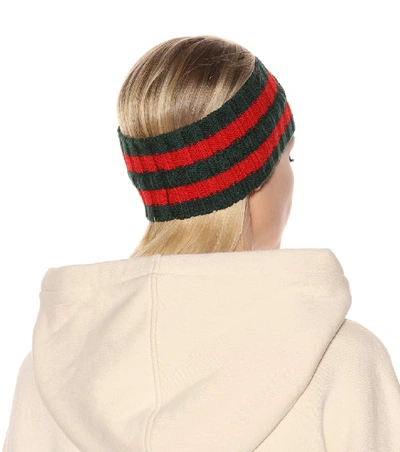 Shop Gucci Striped Wool-blend Headband In Green