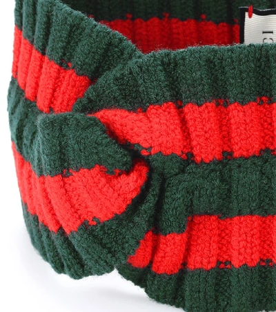 Shop Gucci Striped Wool-blend Headband In Green