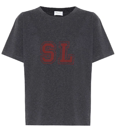 Shop Saint Laurent Printed Cotton T-shirt In Grey