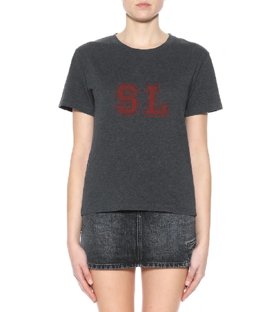 Shop Saint Laurent Printed Cotton T-shirt In Grey