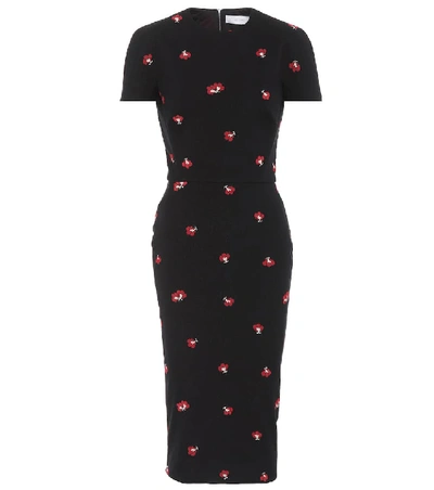 Shop Victoria Beckham Printed Cotton-blend Dress In Black