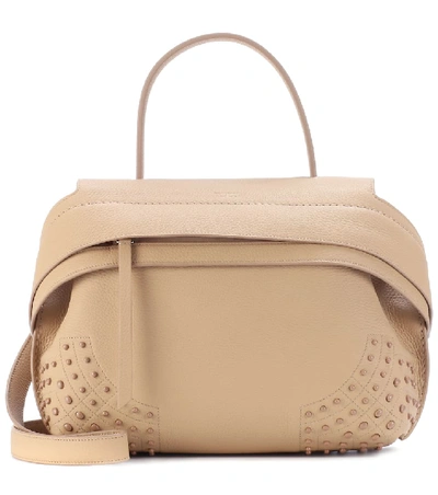 Shop Tod's Wave Small Leather Tote In Beige