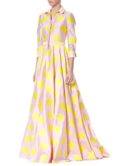 Shop Carolina Herrera Polka Dot Trench Gown In Lotus Pink Yellow