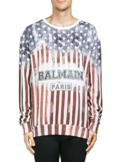 Shop Balmain American Flag Cotton Sweatshirt In Multi