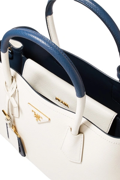 Shop Prada Double Textured-leather Tote In White