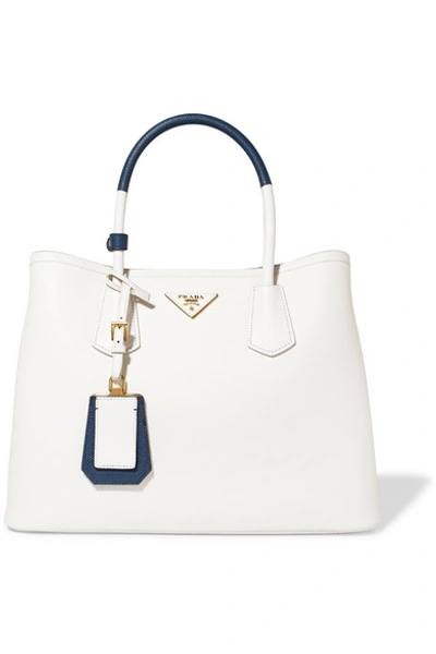 Shop Prada Double Textured-leather Tote In White