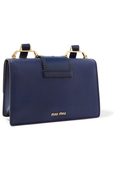 Shop Miu Miu Miu Lady Embellished Smooth And Textured-leather Shoulder Bag In Navy