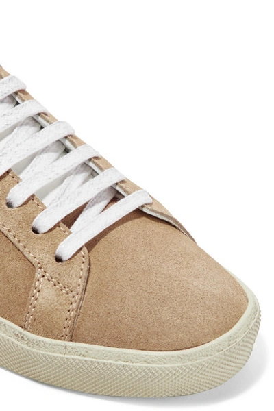 Shop Saint Laurent Leather-trimmed Logo-embroidered Suede Sneakers