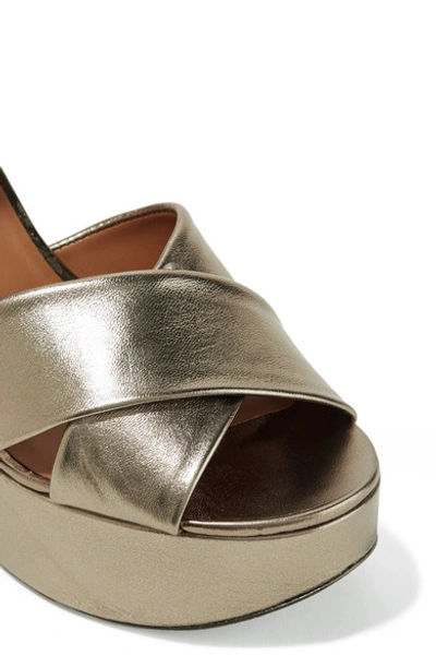 Shop Robert Clergerie Vianne Metallic Leather Platform Sandals In Gunmetal