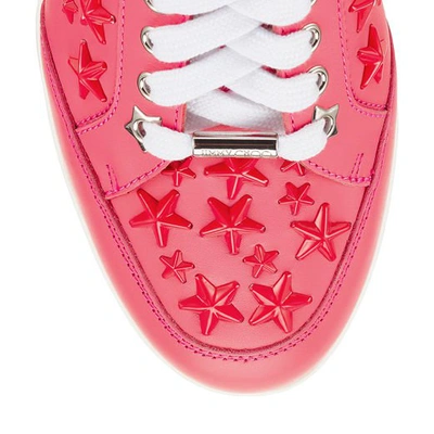 Shop Jimmy Choo Miami Flamingo Leather Sneakers With Enamel Stars In Flamingo/flamingo