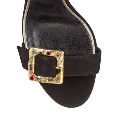 Shop Jimmy Choo Dacha 85 Black Suede Sandals With Jewelled Buckle