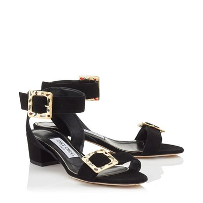 Shop Jimmy Choo Dacha 35 Black Suede Sandals With Jewelled Buckle