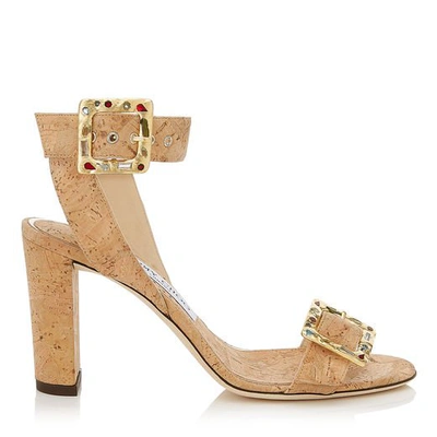 Shop Jimmy Choo Dacha 85 Natural Cork Sandals With Jewelled Buckle