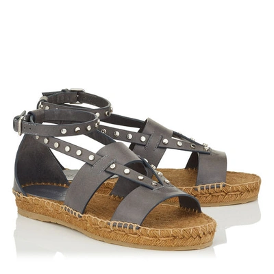 Shop Jimmy Choo Denise Flat Grey Vachetta Leather Sandals With Studs
