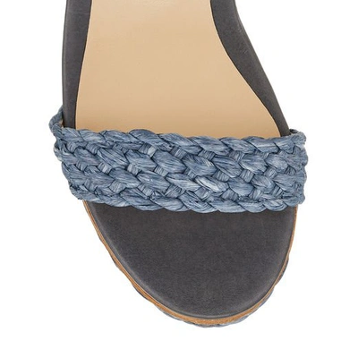 Shop Jimmy Choo Nylah 100 Dusk Blue Raffia Wedge Sandals With Crystal Buckle In Dusk Blue/crystal