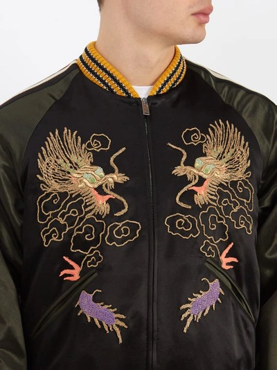 Gucci Dragon-embroidered Satin Bomber Jacket In Black | ModeSens