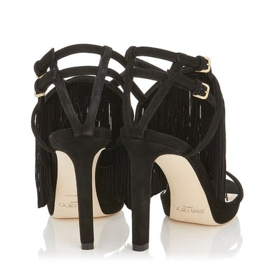 Shop Jimmy Choo Farrah 100 Black Suede Sandals With Fringe