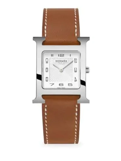 Shop Hermès Watches Women's Heure H 30mm Stainless Steel & Leather Strap Watch In Barenia