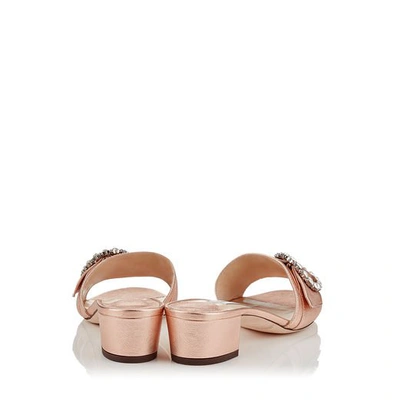 Shop Jimmy Choo Granger 35 Tea Rose Metallic Nappa Mules With Crystal Buckle In Tea Rose/crystal