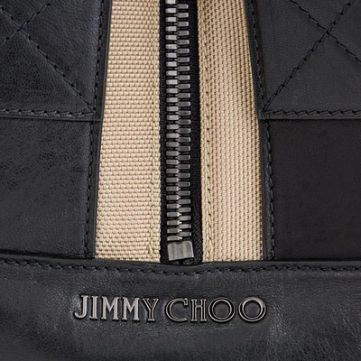 Shop Jimmy Choo Arlo Chai Woven Nylon And Black Satin Leather Holdall In Chai/black