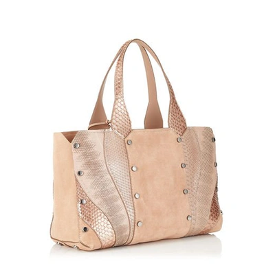 Shop Jimmy Choo Lockett Shopper/s Ballet Pink Mix Suede Tote Bag With Exotic Patchwok