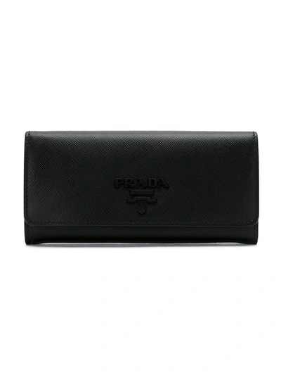 Shop Prada Saffiano Continental Wallet - Black
