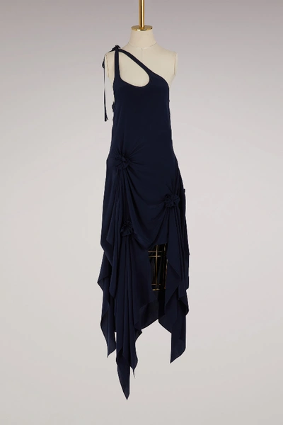 Shop Jw Anderson Asymmetric Silk Dress In Navy
