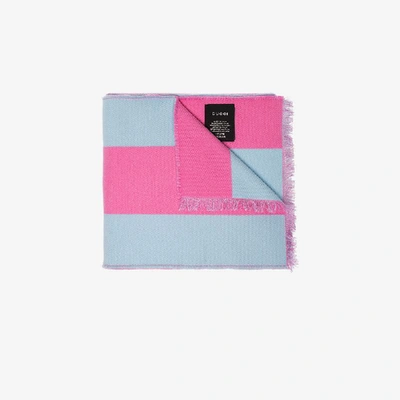 Shop Gucci Pink Stripe Guccy Embroidered Wool Silk-blend Scarf In Blue