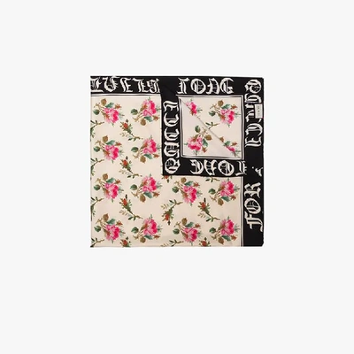 Shop Gucci Multicoloured Rose Print Silk Scarf