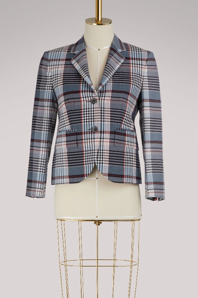 Shop Thom Browne Checkered Wool Blazer In Navy