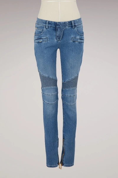 Shop Balmain Biker Jeans In Bleu Denim C3160