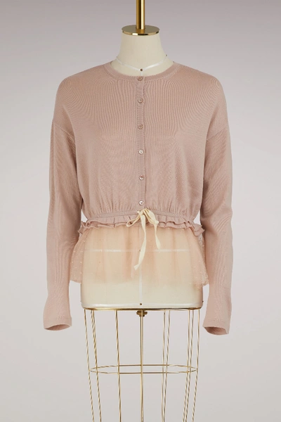 Shop Red Valentino Knit And Lace Cardigan In Cameo
