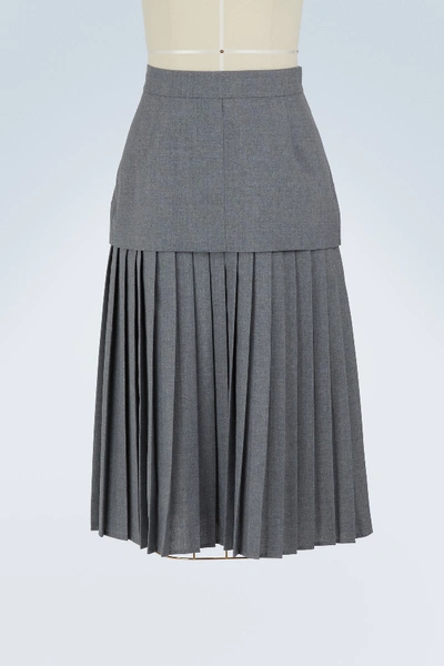 Shop Thom Browne Pleated Wool Skirt In Med Grey