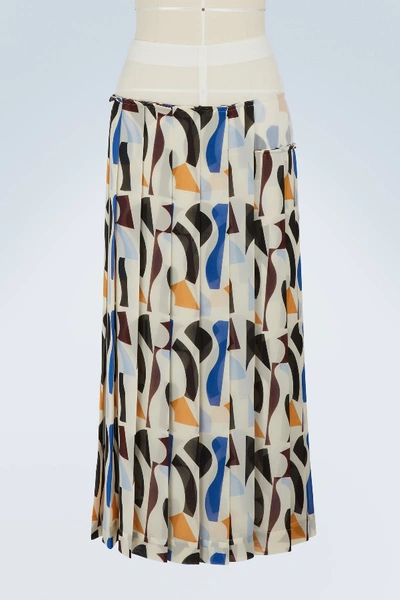 Shop Victoria Beckham Long Pleated Skirt In Cream Multi