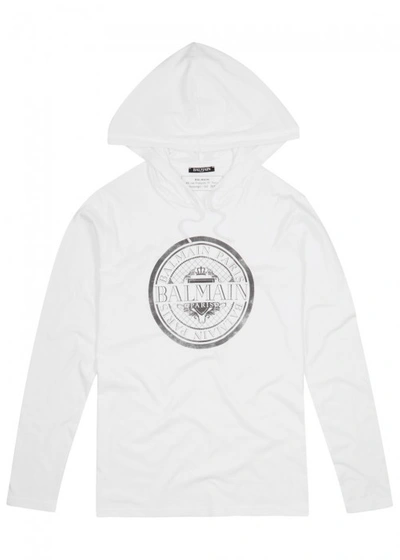 Shop Balmain Logo-print Hooded Cotton Top In White