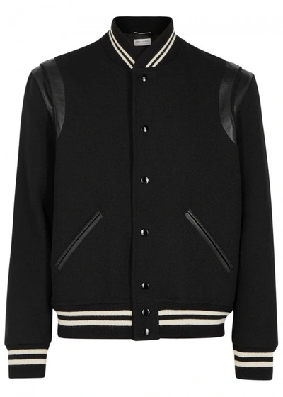 Shop Saint Laurent Black Wool Blend Bomber Jacket
